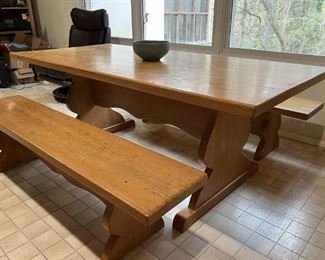 Oak kitchen table and bench set