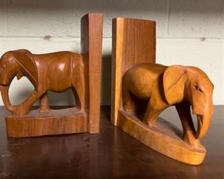 Wooden elephant bookends from Kenya