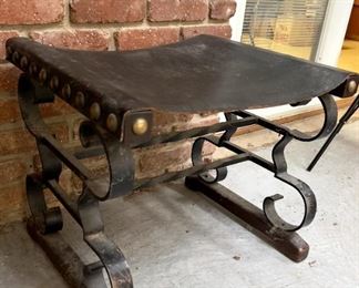 Iron stool with leather seat