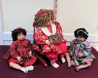 Chicks And Plaid Hand Painted Sitting Porcelain Baby Dolls