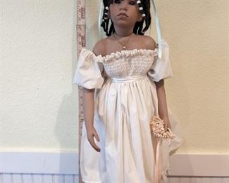 Large African American Flower Girl Hand Painted Porcelain Doll