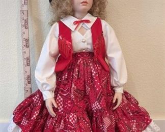 Large Lace Cowgirl Large Hand Painted Porcelain Doll