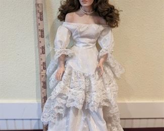 Large Hand Painted Porcelain Doll Lady In White Eyelet Dress