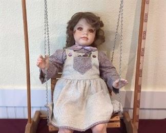 Little Girl On Swing Hand Painted Porcelain Doll