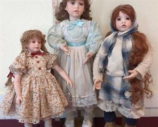 Pinafores And Plaid Porcelain Dolls