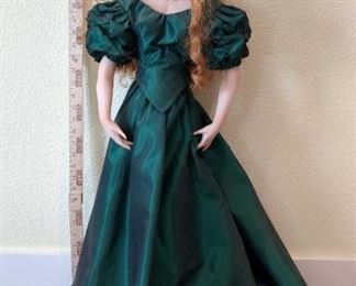 Red Haired Royalty In Green Gown Large Hand Painted Porcelain Doll