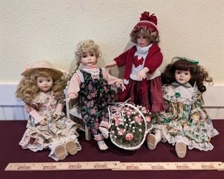 Valentines And Flowers Hand Painted Porcelain Dolls