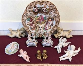 Vintage Porcelain And Chalkware Cherubs