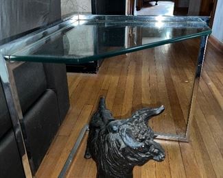 Cool small chrome edged glass table Milo Baughman style $300
