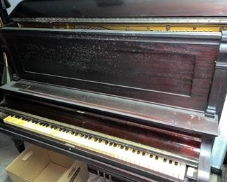 Big ol’ Webster upright piano,  living in the basement.. needs a good home (hey, it works with the plants.. feel sorry for it!)