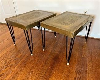 Brass top Mid-Century end tables (pr)