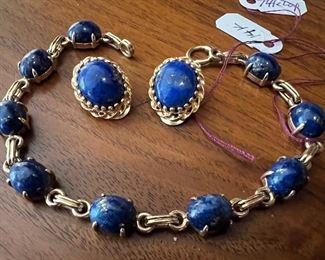 14K Gold & Lapis Bracelet & Earrings