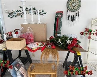 Christmas decorations, wood lap tray, two sets of candle holders, wall decorations, including dreamcatcher