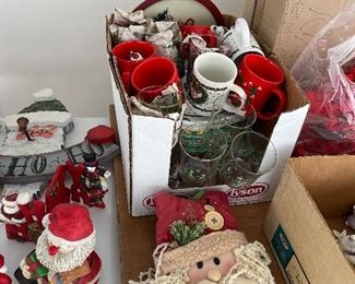 Christmas dishes, multiple Christmas decorations