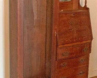 Side-by-side Victorian oak secretary