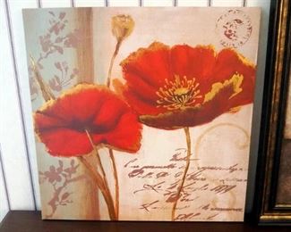 Stretched Canvas Poppy Print, 24" x 24" And Framed Under Glass Lily Print, 28.5" x 28.5"