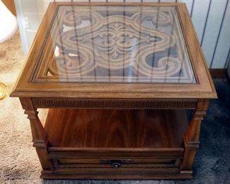 Glass Top End Table With Storage, 21" x 26" x 26"