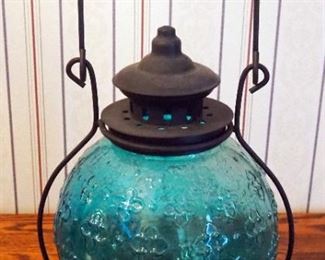 Distressed Painted Wood Candle Lantern, Glass Globe Lantern, And 30" Wood Pedestal
