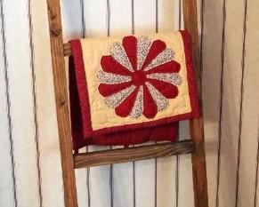 Decorative Wood 6' Ladder, Hand Quilted Quilt Blocks, And Heart Shaped Towel Rack