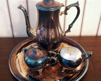 Silver Plate Teaset, Includes Creamer, Sugar, Teapot, And Serving Tray