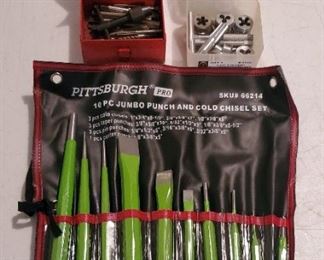 Pittsburgh 10 Piece Jumbo Punch And Chisel Set, Model 66214, And Tap And Die Assortment