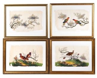 (4PC) EXCEPTIONAL CHINESE EXPORT BIRD PAINTINGS | Early 19th century, each mixed media on pith paper, framed
h. 8-1/4 w. 13 in. (appx. each)
overall: 14 x 18 in. (frame)