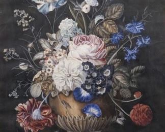 (ATTRIB) BARBARA REGINA DIETZSCH (1706-1783) | Mixed media on paper
Table top still-life with bouquet of flowers in vase, no apparent signature