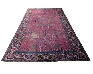 ANTIQUE BIJAR TREE OF LIFE CARPET | A bijar (bidjar) palace sized carpet with ornate and colorful tree of life pattern on a red ground within a cloud band
h. 19 ft. 10 in. w. 10 ft. 1 in.