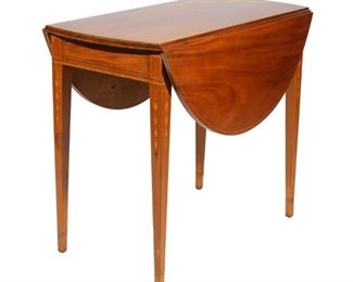 PERIOD AMERICAN PEMBROKE CHERRYWOOD TABLE | Oval-shape with bellflower on knees
h. 31-1/2 w. 38-1/2 d. 22-3/4 in. (open)