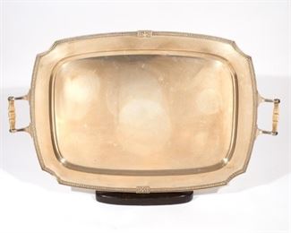 GORHAM STERLING SILVER TRAY | Patterned rim with urn decorations, with outset handles, approx. 150 toz w. 30 d. 18-1/2 in.