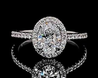 1.45 Carat Diamond Oval Halo Engagement Ring in 14k White Gold