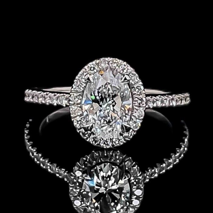 1.45 Carat Diamond Oval Halo Engagement Ring in 14k White Gold