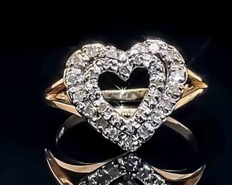 0.25ctw Diamond Double Heart Halo Ring in Yellow Gold; $1,200 Retail