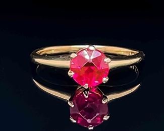 Vintage, Over 60 Years Old! Simulated Ruby Solitaire 6-Prong Ring in Yellow Gold, Vintage Treasure, Perfect Heirloom Addition