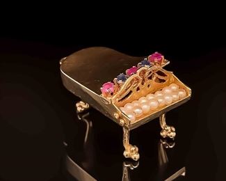Unique Estate Vintage Grand Piano Charm Circa 1950s-19060s w/ Ruby & Sapphire in 14k Yellow Gold - Collectable, Heirloom, Bespoke & Keepsake