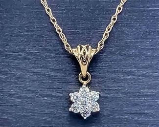 Cubic Zirconia Flower Cluster Drop Pendant Necklace in 14k Yellow Gold