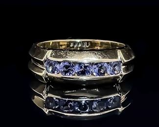 Men's Amethyst Five-Stone Channel Set Grooved Ring in 14k Yellow Gold