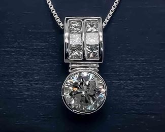 3.70 CARAT Diamond Round & Princess Contemporary Bezel Drop Pendant