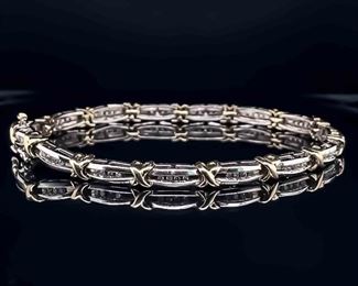 Diamond Channel X-Bar Tennis Bracelet in Two-Tone Yellow & White Gold