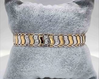 NEW! Open Wavy Flat Track Link Bracelet in 14k Two-Tone Yellow & White Gold