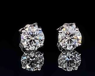 1.50 Carat Round Diamond Solitaire Stud Earrings in 14k White Gold