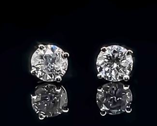 NEW! 1.05ctw Diamond Round Solitaire Stud Earrings in 14k White Gold VVS Clarity