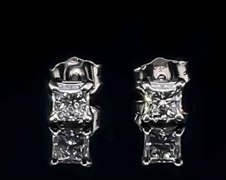 0.52 Carat Diamond Princess Cut Solitaire Stud Earrings in 14k White Gold