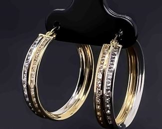 Cubic Zirconia Double Hoop Earrings in 14k Two-Tone Yellow & White Gold
