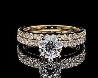 1.65 Carat Diamond Engagement Ring & Wedding Band 2-Piece Matching Bridal Set in 14k Yellow Gold