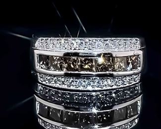 1.00 Carat Natural Fancy Chocolate Brown Diamond & White Diamond Triple Row Ring in 18k White Gold