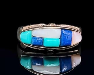 Turquoise, Moonstone & Lapis Lazuli Native Navajo Ring
