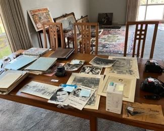 Danish Dining Room table and 6 chairs - Miscellaneous posters, programs. Two high-end cameras.  