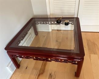 Oriental carved glass top table 
