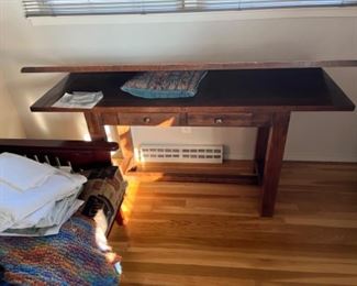 Side table or desk with two drawers and folding top